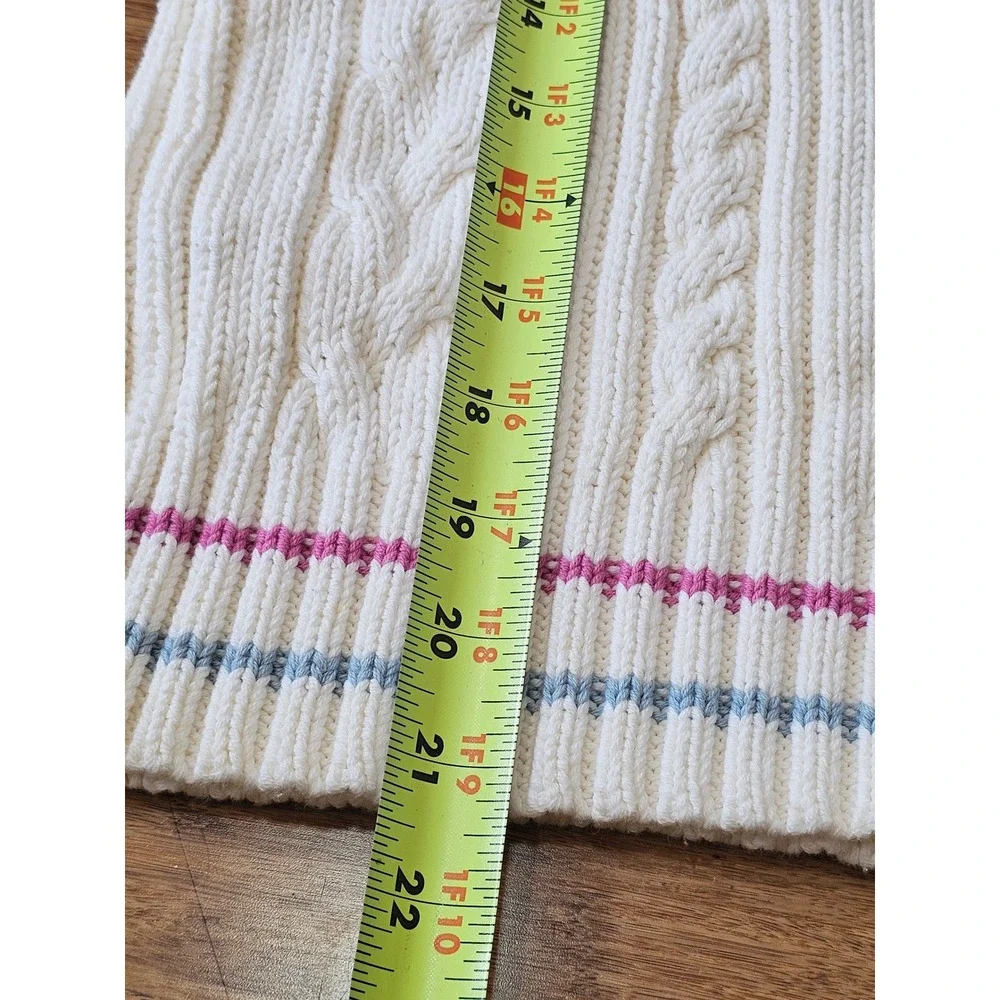 White + Warren‎ Cable Knit Sweater Vest Women S Cream Preppy Tennis Striped